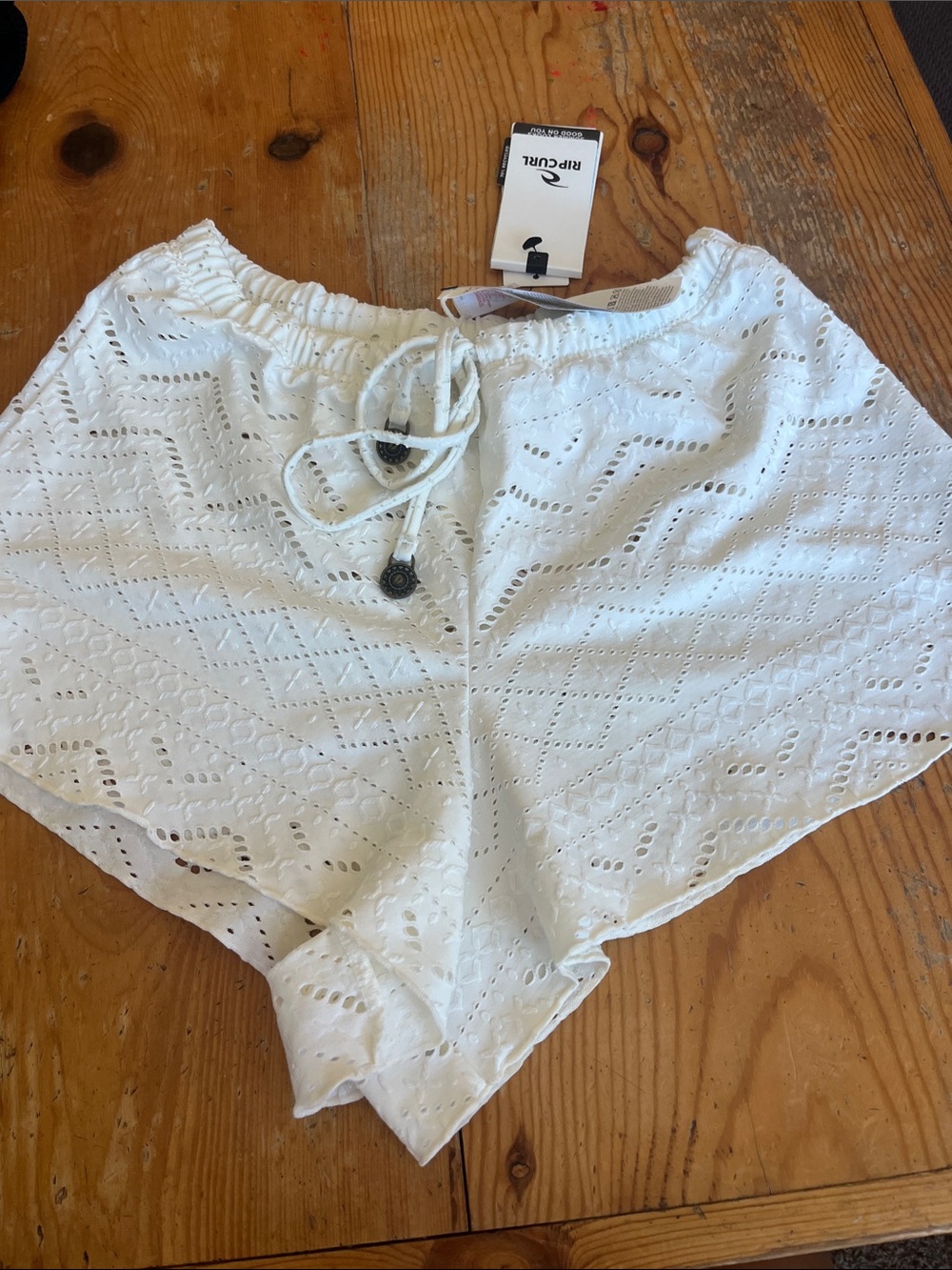 Rip Curl White Eyelet Drawstring Swim Cover-Up Shorts